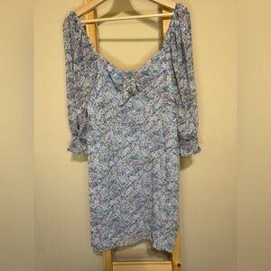 Lush Blue Floral Off-Shoulder Mini Dress